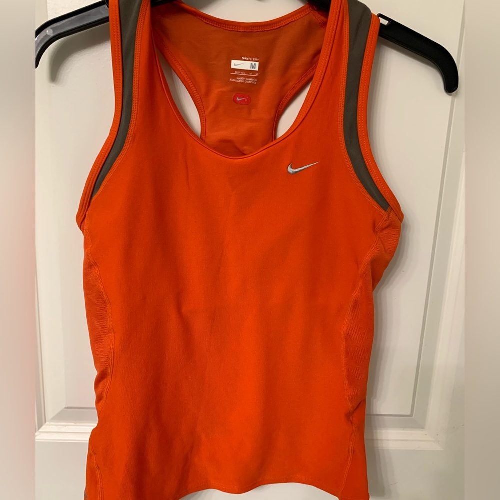 Nike dri fit orange tank top with built in support bra